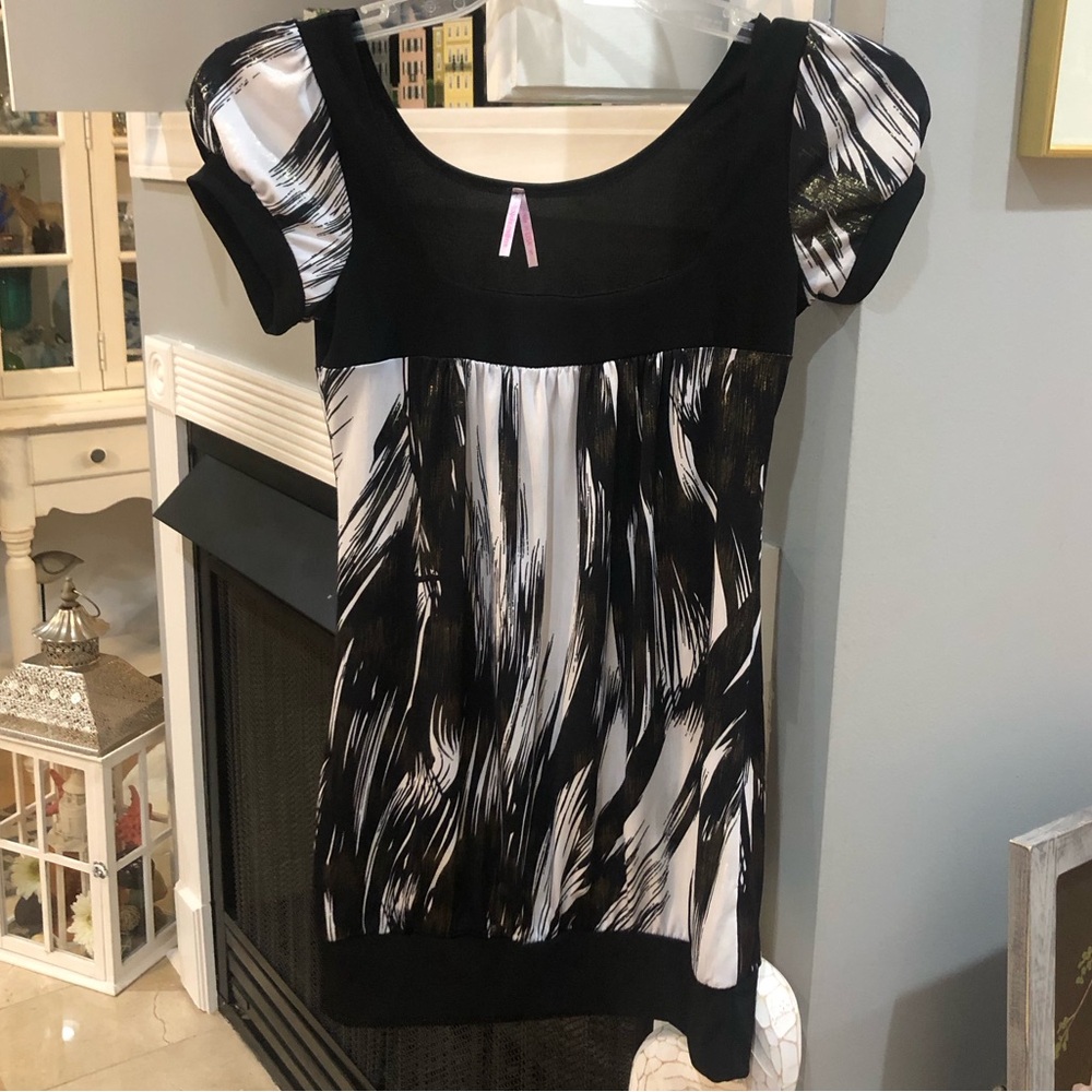 Vintage Y2K Sugar Spice Short Sleeve Gold Brush Abstract Blouse Top